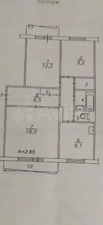 3-к. квартира, 66 м, 5/9 эт. - Фото 0