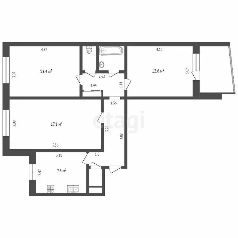 3-комнатная квартира: Тюмень, улица Александра Логунова, 4 (68.8 м) - Фото 1