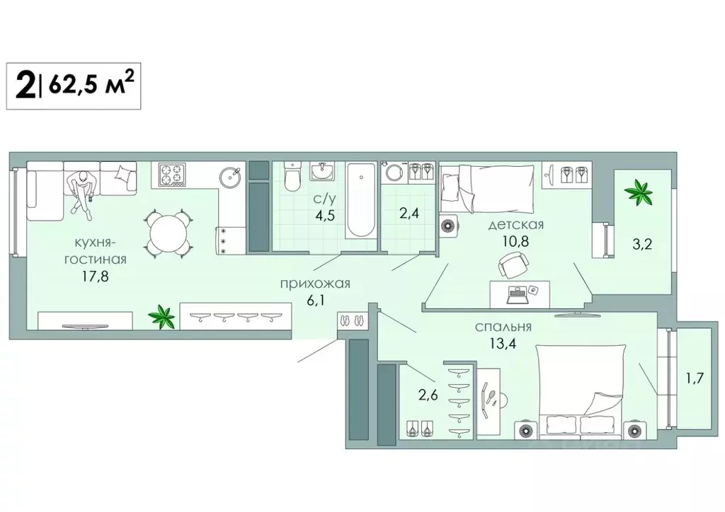 2-к кв. Тверская область, Тверь Южный мкр,  (62.5 м) - Фото 0