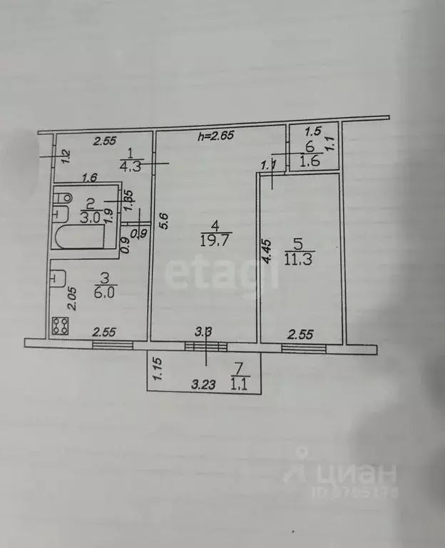 2-к кв. Татарстан, Казань ул. Курчатова, 19 (45.0 м) - Фото 2