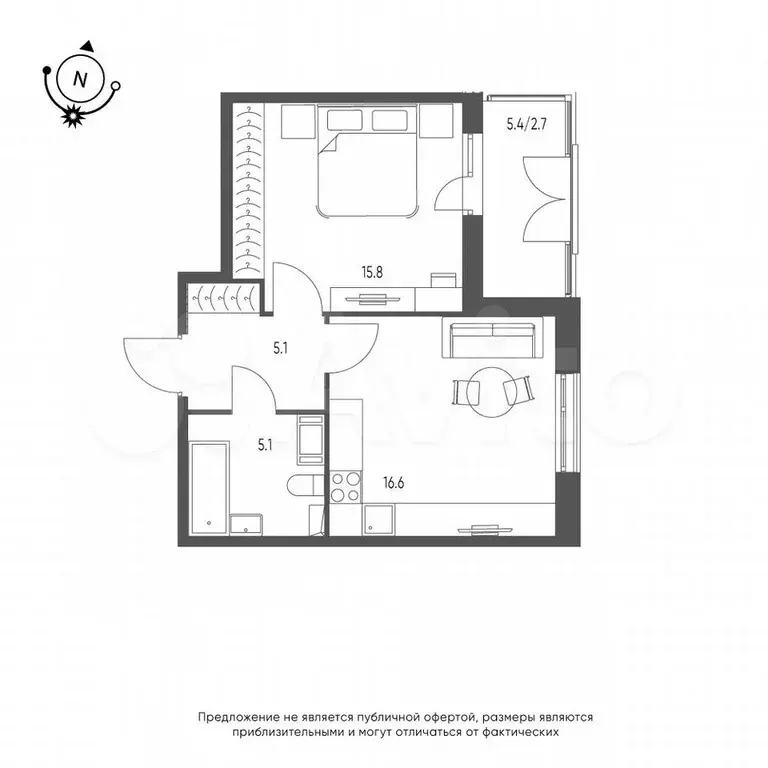 1-к. квартира, 45,3 м, 9/9 эт. - Фото 0