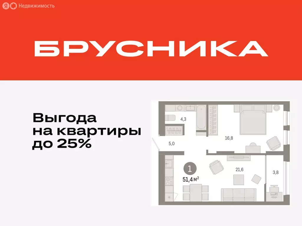 1-комнатная квартира: Тюмень, жилой комплекс Республики 205 (51.44 м) - Фото 0