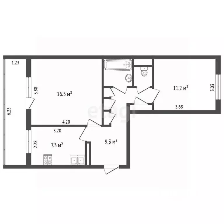 2-к кв. Вологодская область, Череповец Любецкая ул., 49 (52.6 м) - Фото 2