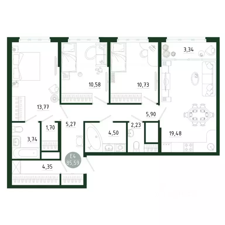 3-к кв. Тульская область, Тула Садовод-любитель СТ,  (85.59 м) - Фото 0