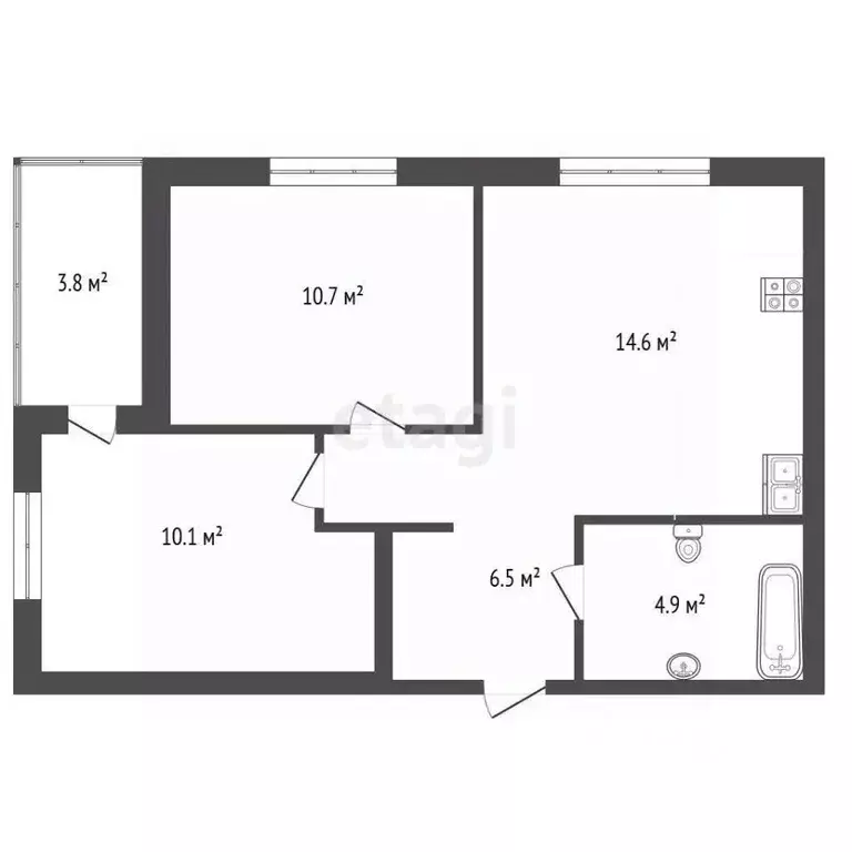 2-к кв. Тюменская область, Тюмень Новгородская ул., 9Б (47.0 м) - Фото 2