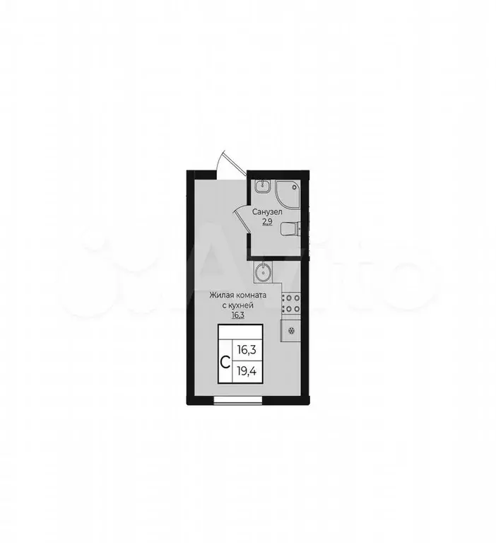 Квартира-студия, 19,4 м, 7/7 эт. - Фото 1