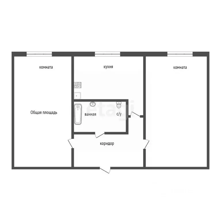 2-к кв. Бурятия, Улан-Удэ ул. Гагарина, 53 (42.0 м) - Фото 1