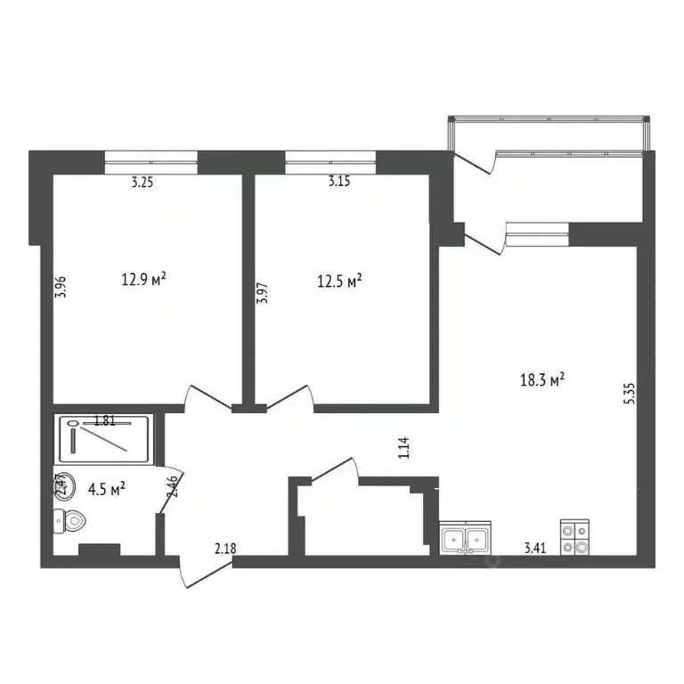 2-к кв. Тюменская область, Тюмень ул. Николая Глебова, 3 (58.4 м) - Фото 0
