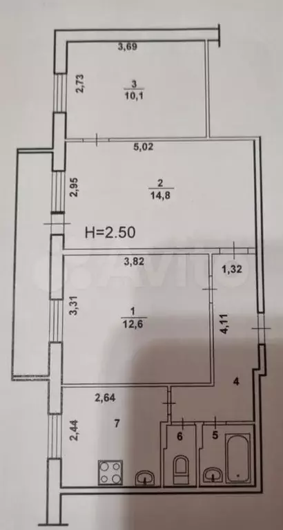 3-к. квартира, 57,7 м, 1/5 эт. - Фото 0