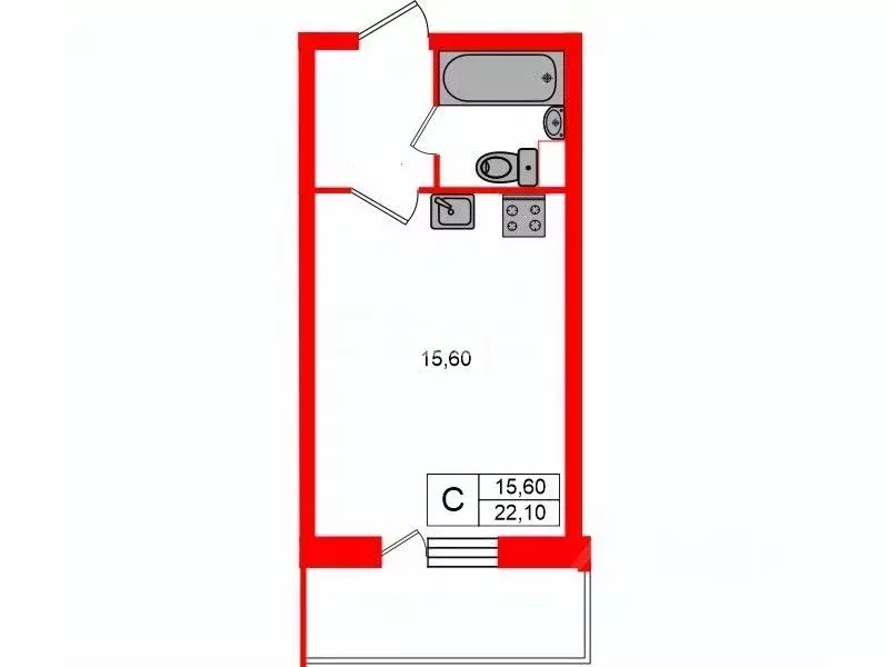 Студия Санкт-Петербург ул. Русановская, 24 (22.1 м) - Фото 2
