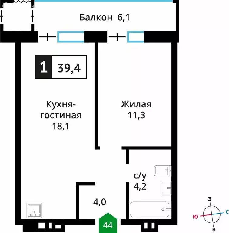 1-комнатная квартира: Аристово, жилой комплекс Лесная Отрада (39.4 м) - Фото 0