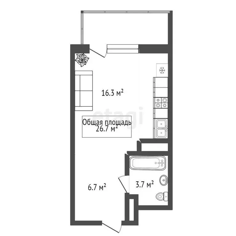 Квартира-студия: Новосибирск, Красный проспект, 173/1 (26.7 м) - Фото 1