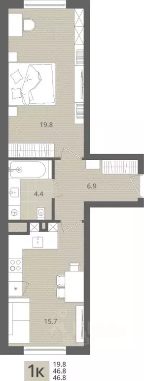1-к кв. Калининградская область, Пионерский пос. Рыбное,  (46.8 м) - Фото 0