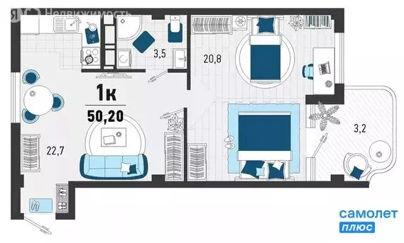 1-комнатная квартира: Агой, Конечная улица, 4 (50.2 м) - Фото 1