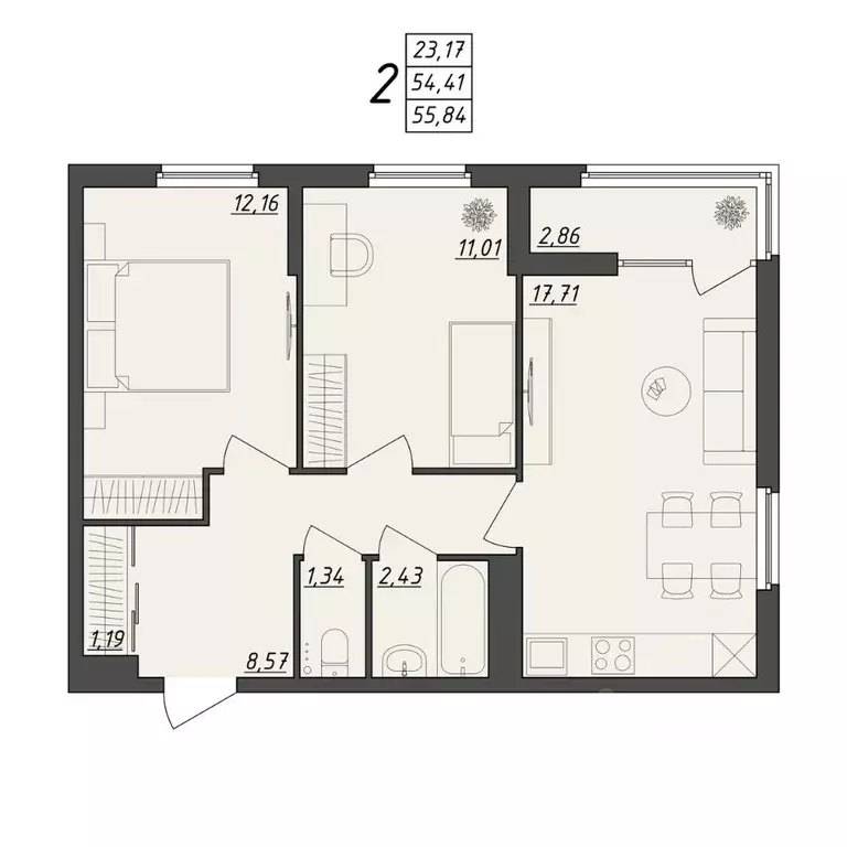 2-к кв. Волгоградская область, Волгоград ул. Алехина, 7к7 (55.84 м) - Фото 0