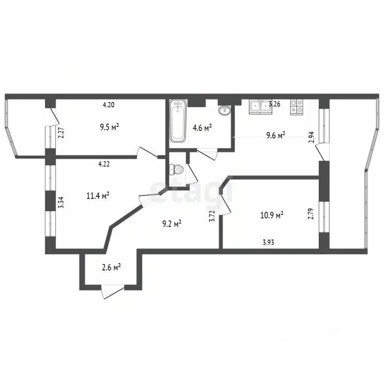 3-к кв. Архангельская область, Архангельск просп. Обводный Канал, 9к3 ... - Фото 2