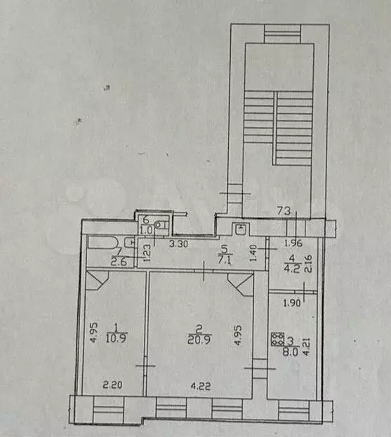 2-к. квартира, 54,7 м, 2/6 эт. - Фото 0