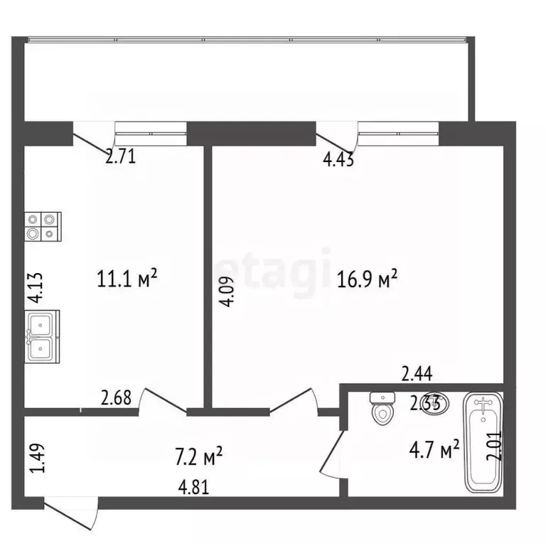 1-к кв. Крым, Феодосия пер. Индустриальный, 2к1 (39.9 м) - Фото 2