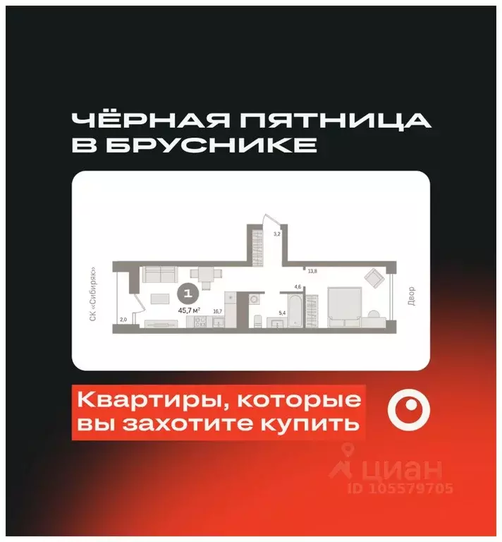 1-к кв. Новосибирская область, Новосибирск ул. Аэропорт, 88 (45.74 м) - Фото 0