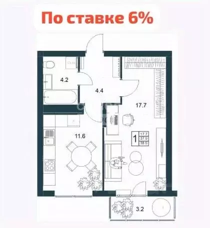 1-к кв. Липецкая область, Липецк Минская ул., 6Б (38.9 м) - Фото 0