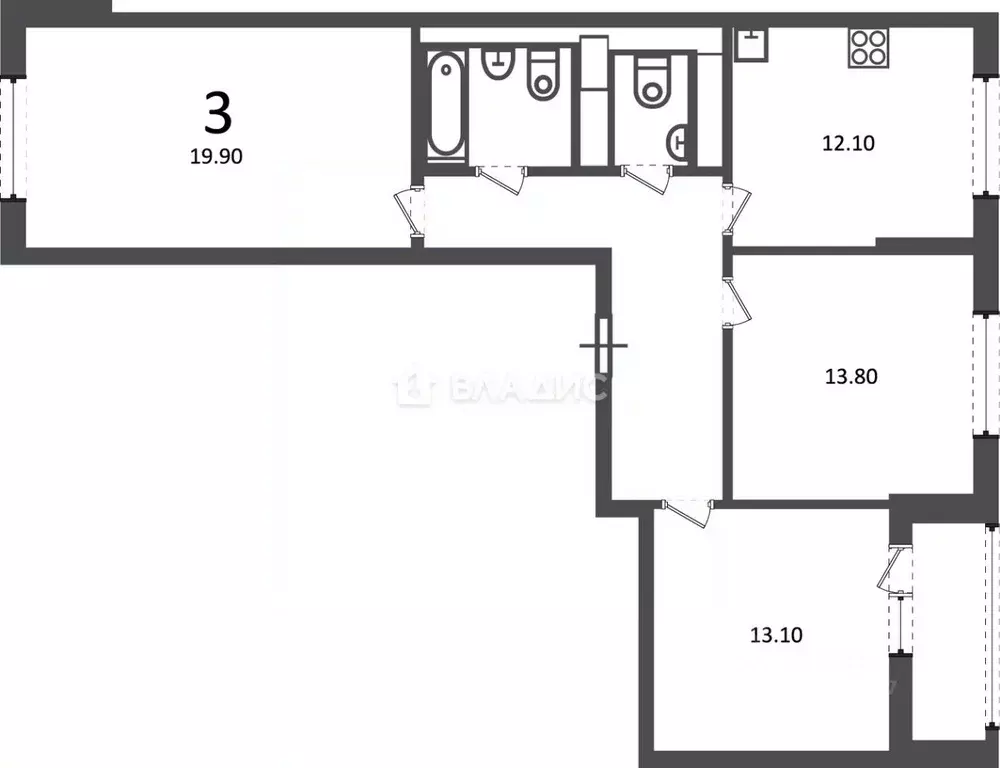 3-к кв. Москва Кусковская ул., 12/1 (76.4 м) - Фото 2