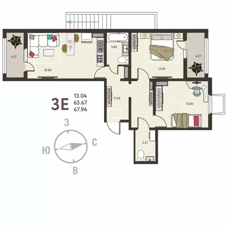 Студия Воронежская область, с. Новая Усмань, Ольха мкр  (67.94 м) - Фото 1