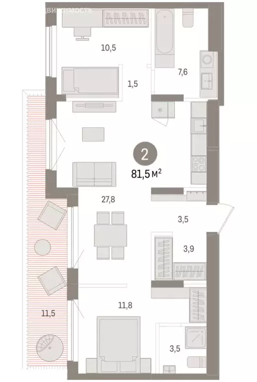 2-комнатная квартира: Новосибирск, улица Аэропорт, 90 (81.53 м) - Фото 1