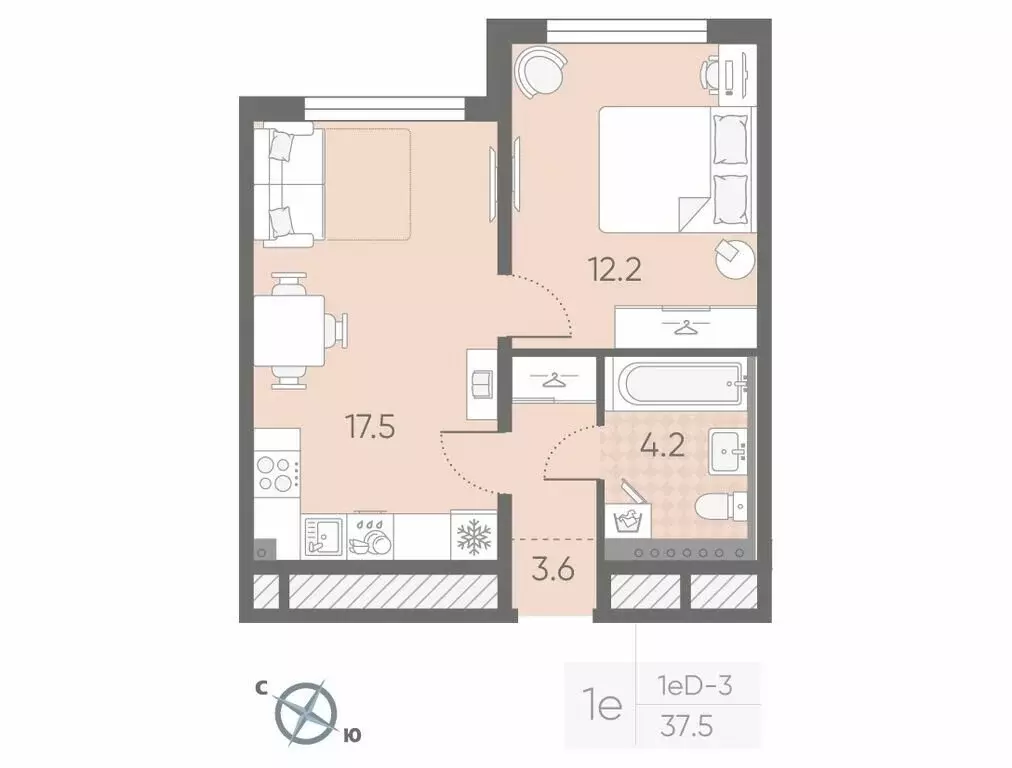 1-комнатная квартира: Шушары, ЖК Пулково Lake (37.5 м) - Фото 0