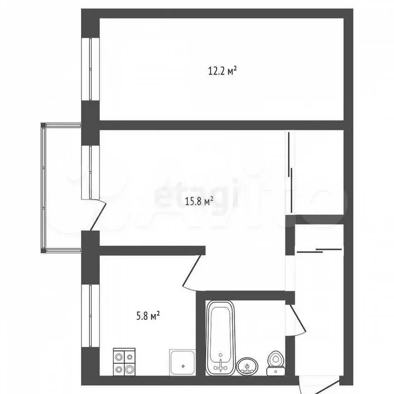 2-к. квартира, 42,3 м, 2/4 эт. - Фото 0
