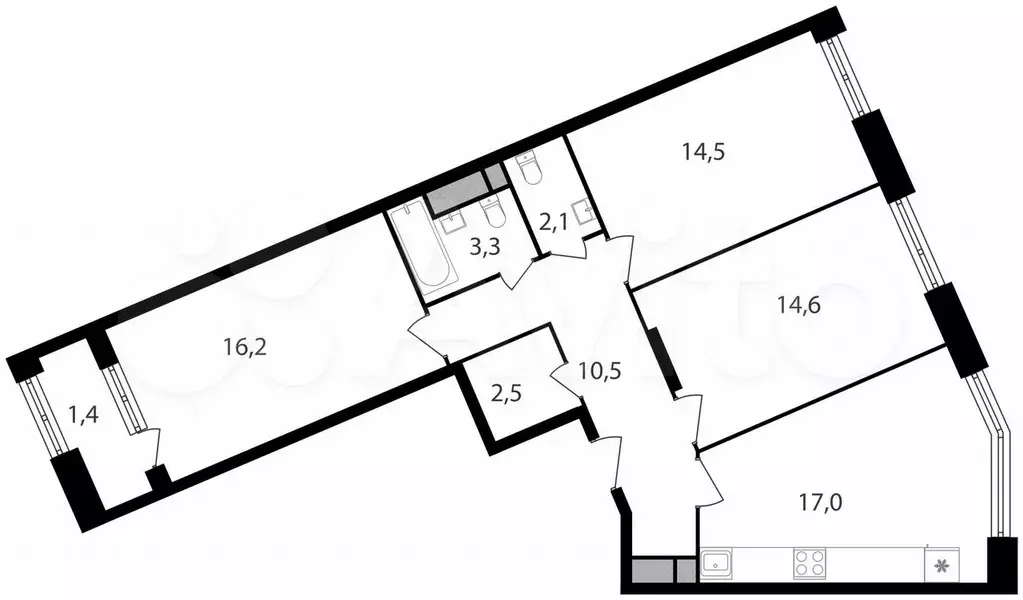 3-к. квартира, 82,1 м, 8/8 эт. - Фото 0