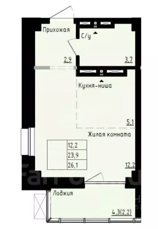 Студия Приморский край, Владивосток ул. Полковника Фесюна, 14 (23.0 м) - Фото 1