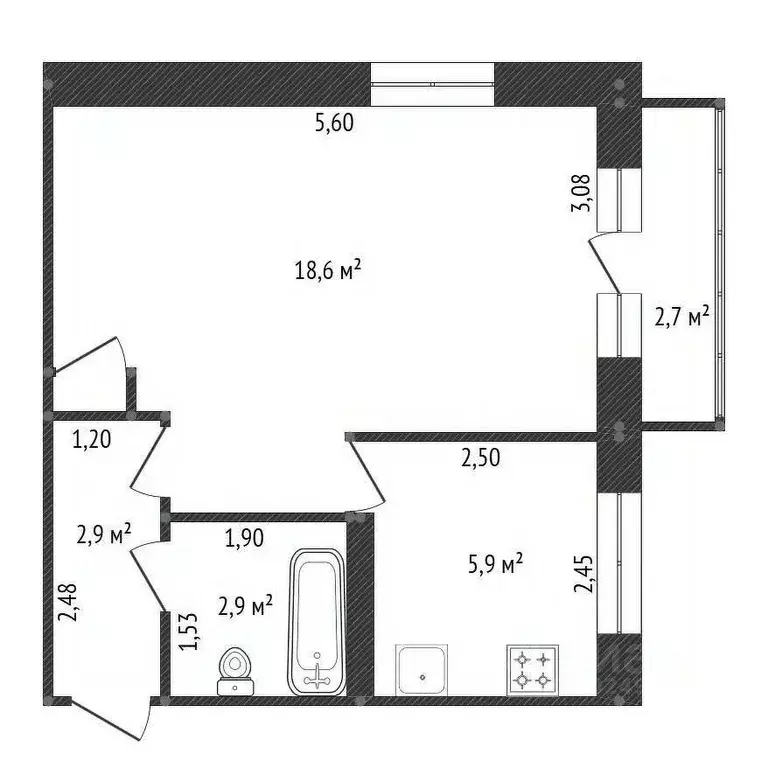 1-к кв. Башкортостан, Уфа ул. Блюхера, 46 (30.7 м) - Фото 2