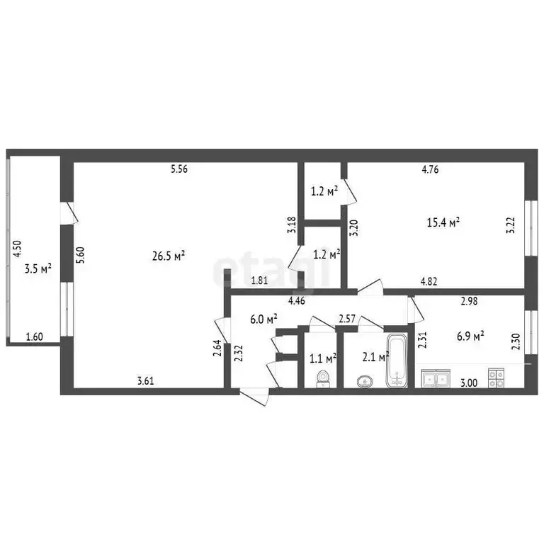 2-комнатная квартира: Стерлитамак, проспект Октября, 43 (61.1 м) - Фото 1
