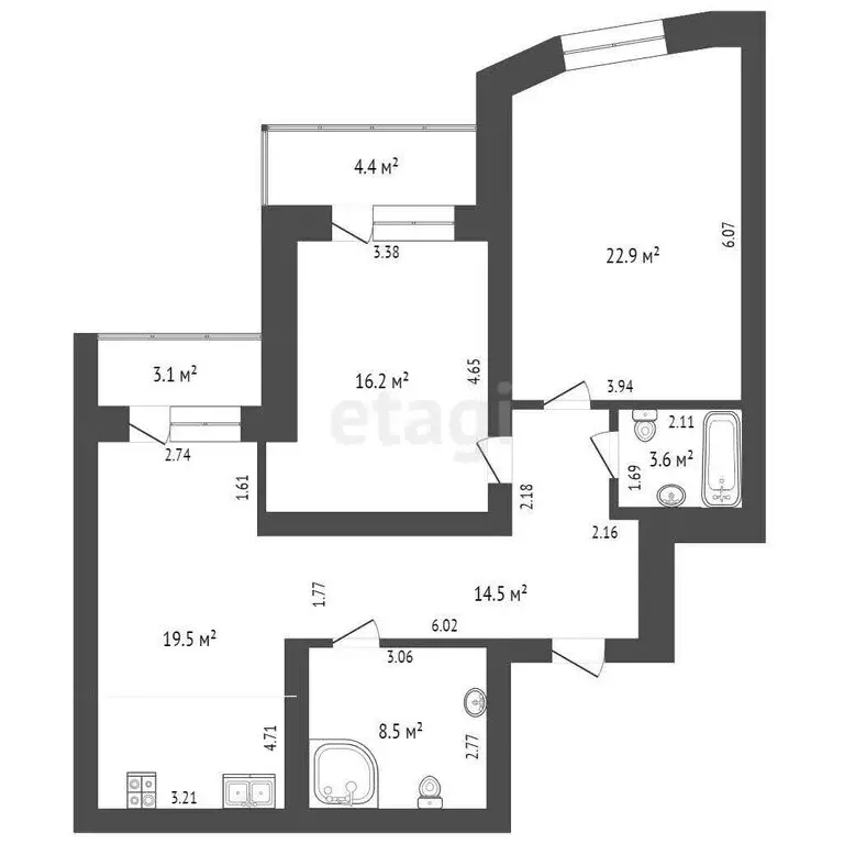 2-комнатная квартира: Тюмень, улица Мельникайте, 144к1 (81.1 м) - Фото 1
