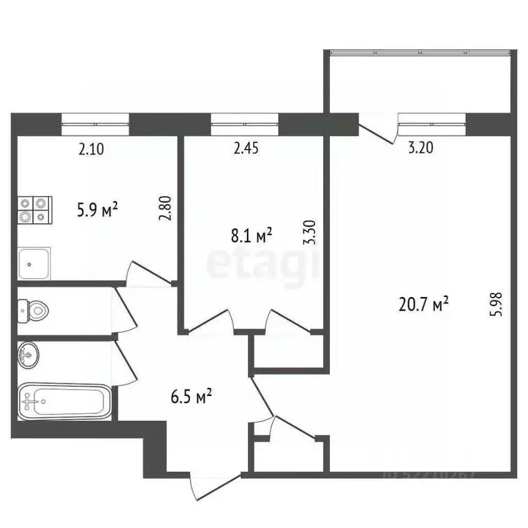 2-к кв. Татарстан, Набережные Челны Автозаводский просп., 13 (46.7 м) - Фото 2