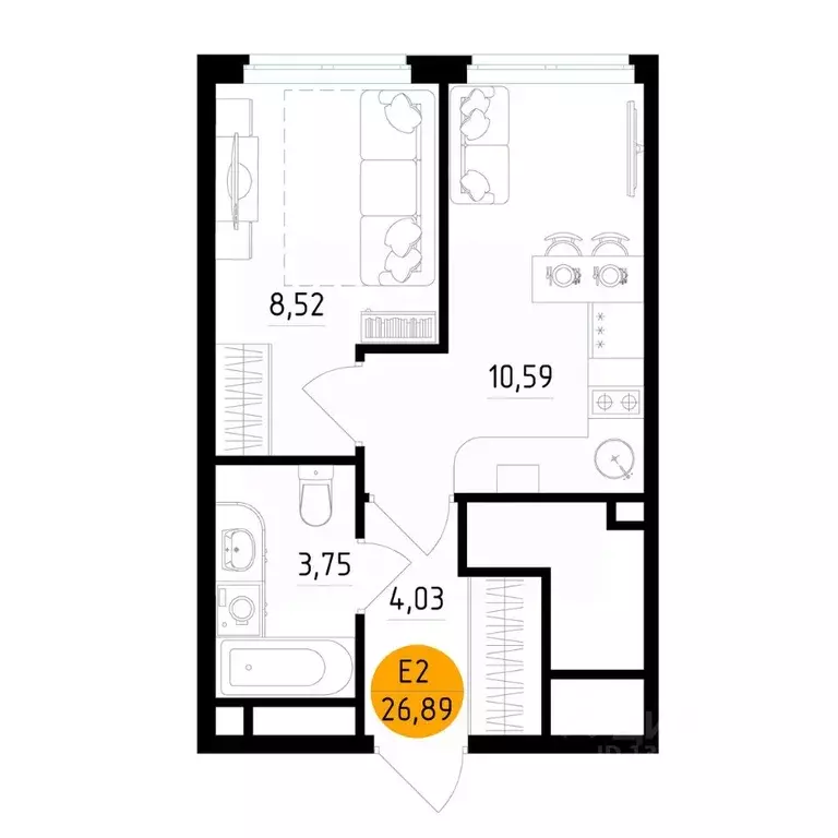 1-к кв. Рязанская область, Рязань ул. Земнухова (26.89 м) - Фото 1