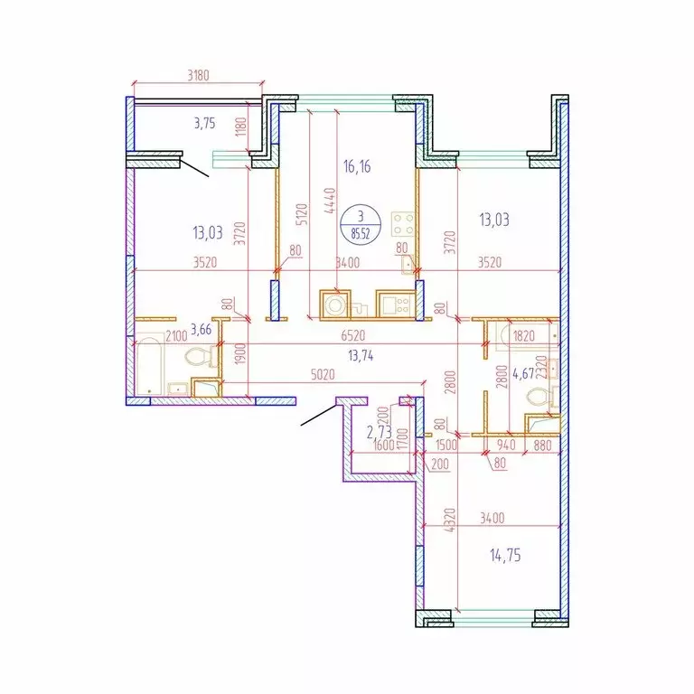 3-комнатная квартира: Тверь, улица Левитана, 74Б (85.52 м) - Фото 1