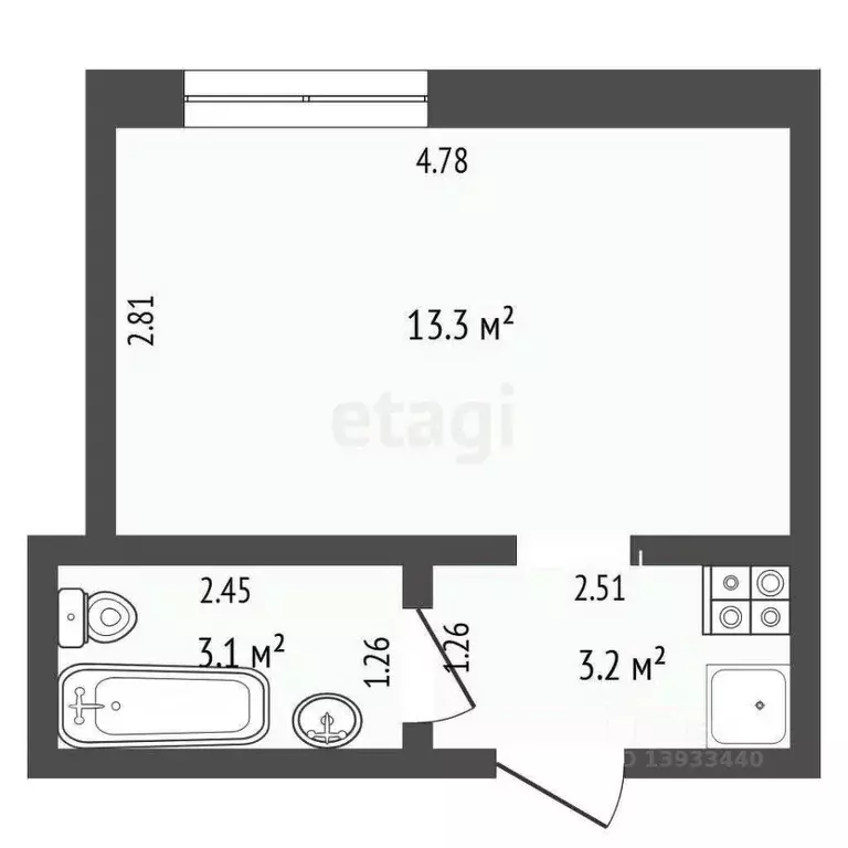 Студия Тюменская область, Тюмень Матмасы мкр, ул. Пражская, 28 (15.5 ... - Фото 1