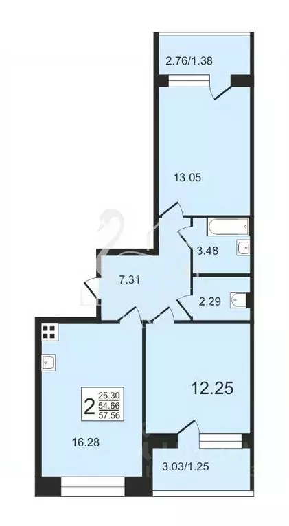 2-к кв. Санкт-Петербург ул. Плесецкая, 4 (54.6 м) - Фото 1