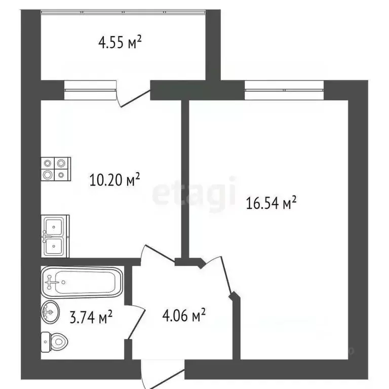 1-к кв. Тюменская область, Тюмень ул. Тимофея Кармацкого, 5 (34.8 м) - Фото 1