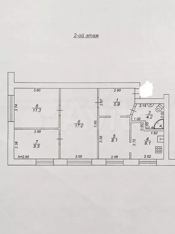3-к. квартира, 61,1 м, 2/5 эт. - Фото 0