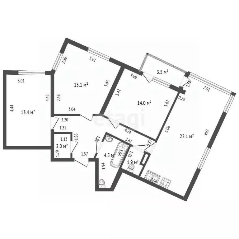 4-к кв. Ленинградская область, Всеволожский район, Агалатовское с/пос, ... - Фото 2