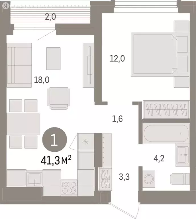 1-комнатная квартира: Новосибирск, улица Аэропорт (41.25 м) - Фото 1