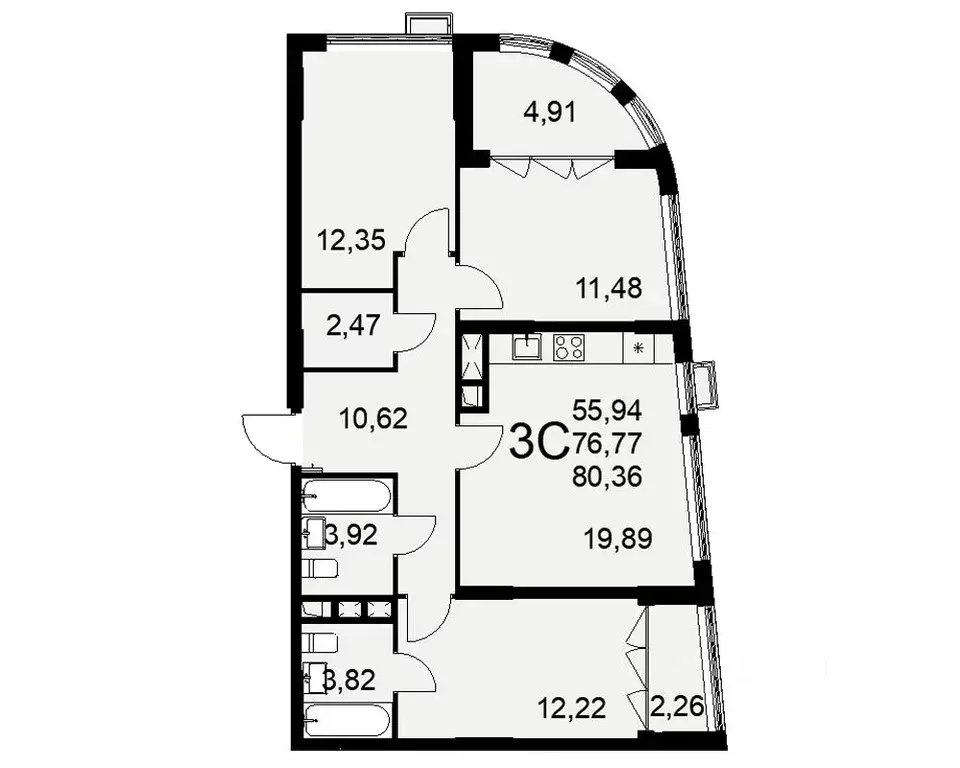 3-к кв. Тульская область, Тула ул. Федора Смирнова, 2 (80.36 м) - Фото 0