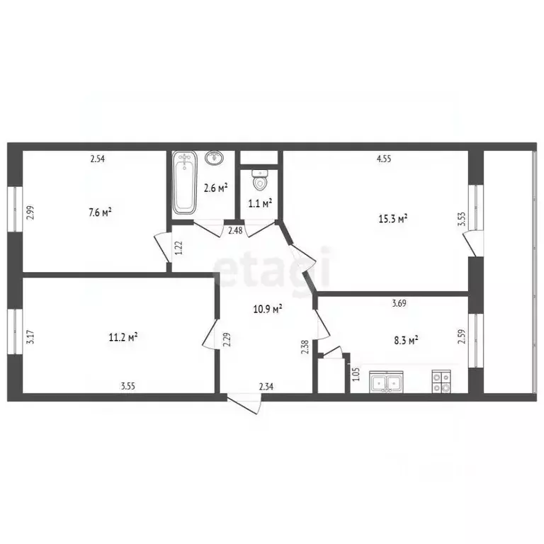 3-к кв. Татарстан, Заинск ул. Нариманова, 23 (60.4 м) - Фото 2