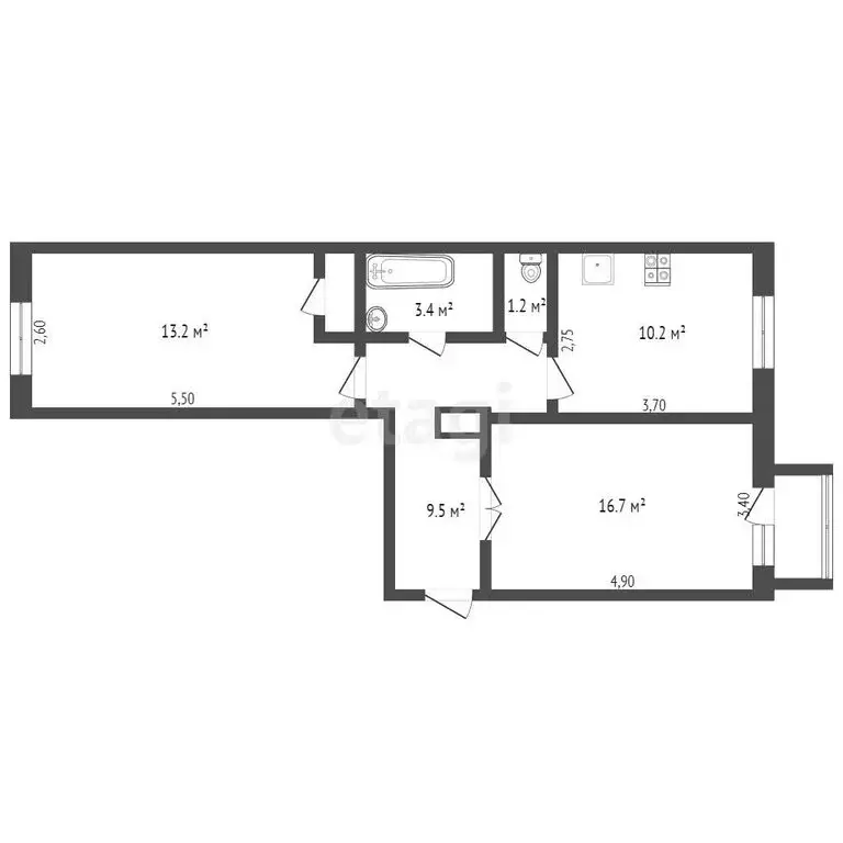 2-комнатная квартира: Киселёвск, улица Ленина, 45 (60 м) - Фото 0
