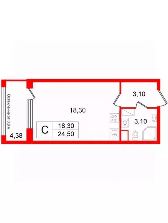 Студия Санкт-Петербург просп. Обуховской обороны, 36 (24.5 м) - Фото 2