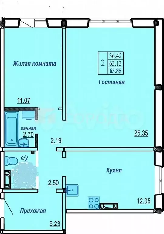 2-к. квартира, 64 м, 10/10 эт. - Фото 0