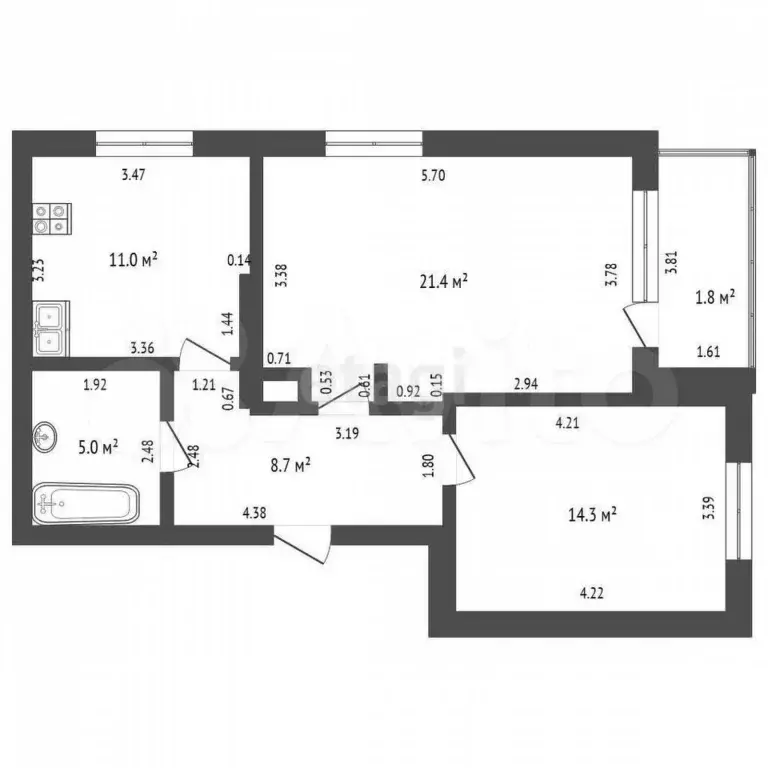 2-к. квартира, 62,2 м, 4/5 эт. - Фото 1