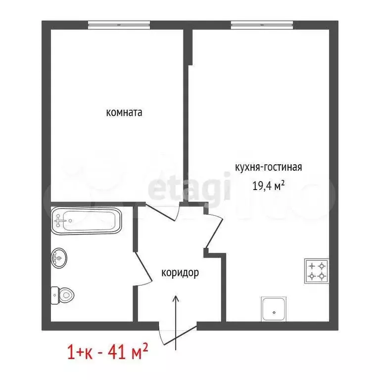 1-к. квартира, 41 м, 1/12 эт. - Фото 0